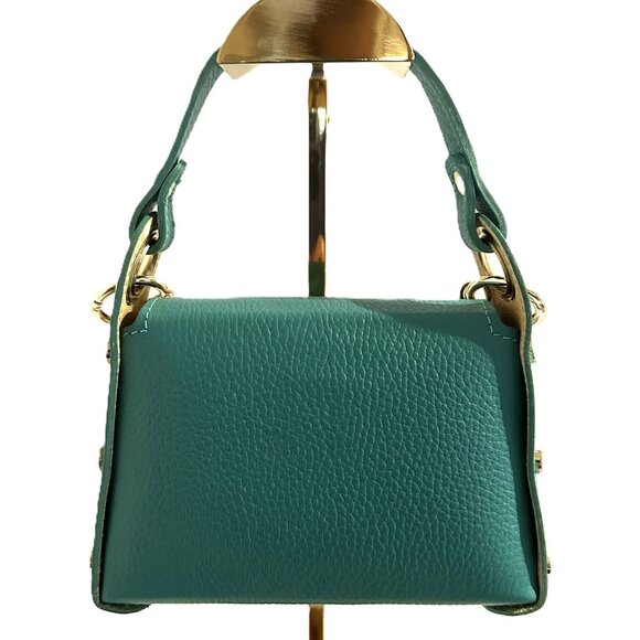 Gold Bee Handbag-Vera Pelle-Made In Italy-Leather Grab Handle Bag W/ Chain Strap - Picture 11 of 15